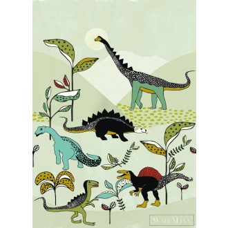   RASCH Stories 557695 zöld, kék Dinó mintás Gyerek vlies digitális panel