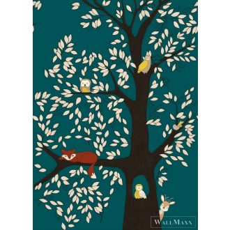   RASCH Stories 557770 kék, barna Erdő mintás Gyerek vlies digitális panel