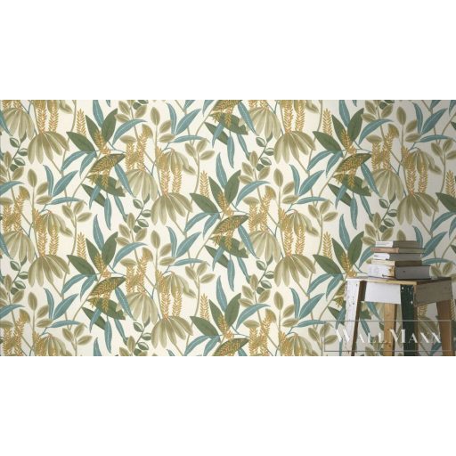 RASCH Country-Charme 580624 zöld levél mintás grafikai tapéta