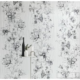   MARBURG Crush Motion 63455 fekete-fehér virág mintás Gyűrött digitális panel