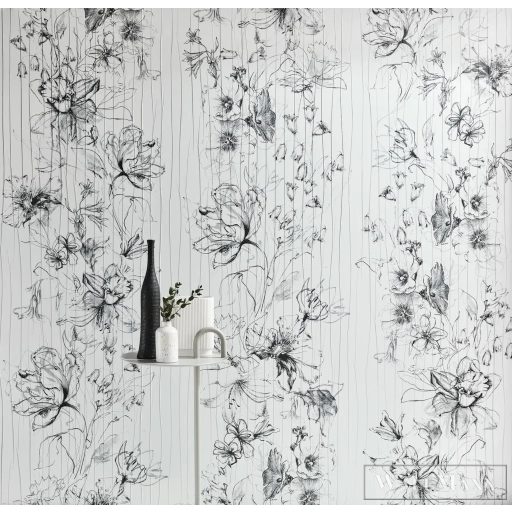 MARBURG Crush Motion 63455 fekete-fehér virág mintás Gyűrött digitális panel