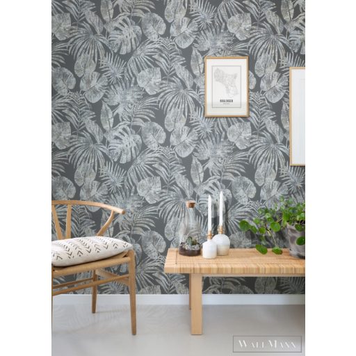 Rasch Astra 2023 687224 fekete levélmintás tapéta