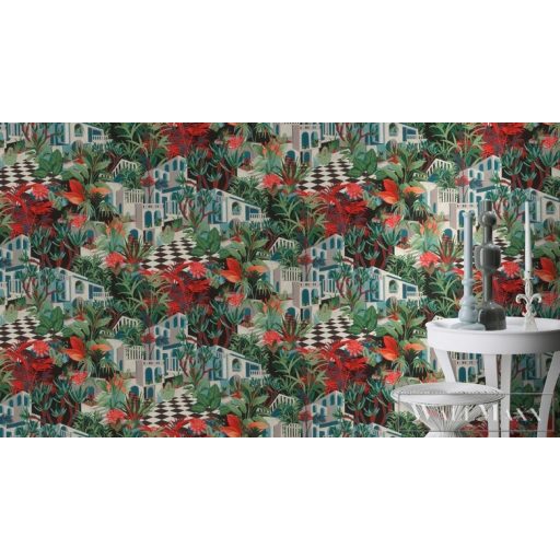 Rasch Tropical House 687408 piros Grafikai mediterrán mintás tapéta