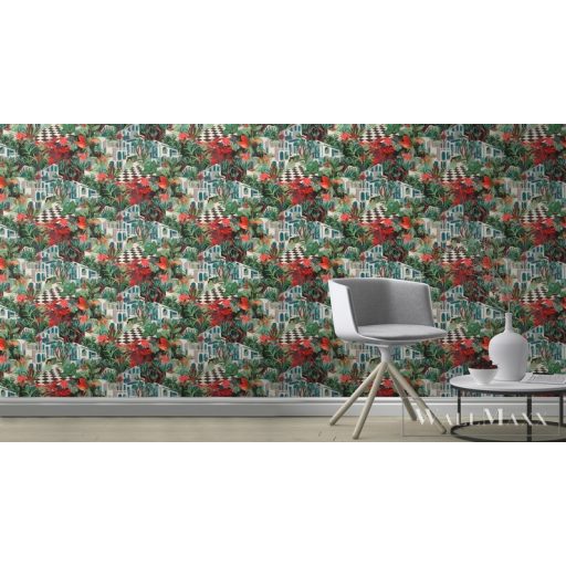 Rasch Tropical House 687408 piros Grafikai mediterrán mintás tapéta