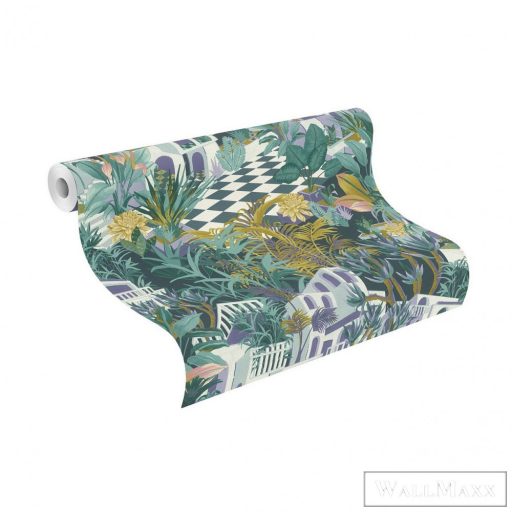 Rasch Tropical House 687415 zöld Grafikai mediterrán mintás tapéta