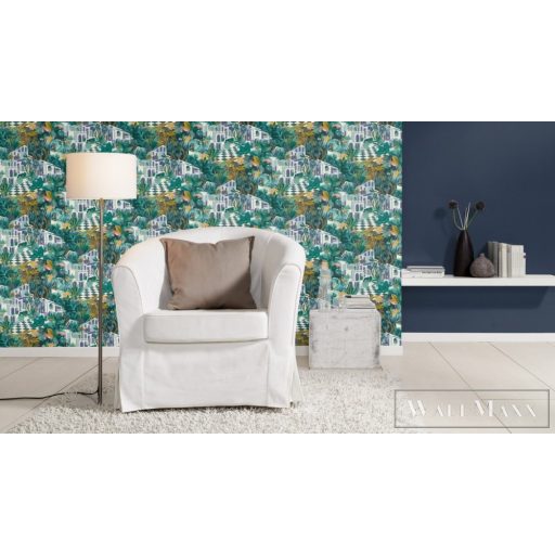 Rasch Tropical House 687415 zöld Grafikai mediterrán mintás tapéta