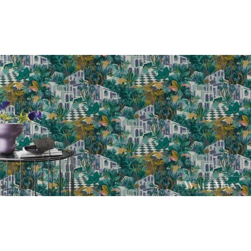Rasch Tropical House 687415 zöld Grafikai mediterrán mintás tapéta