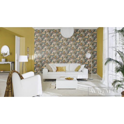 Rasch Tropical House 687521 oliva Textil mintás Modern vlies tapéta