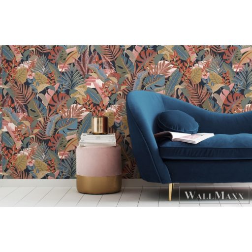 Rasch Tropical House 687835 kék Grafikai levél mintás tapéta