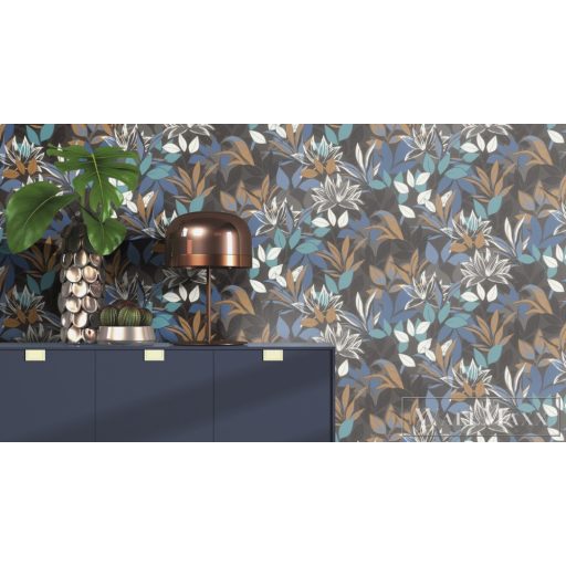 RASCH Rhapsody 692303 kék levél mintás Egzotikus tapéta