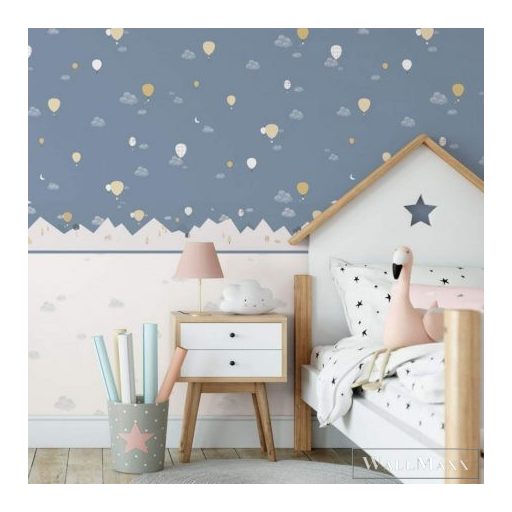 ICH Noa 7001-4 kék Léghajó mintás Gyerek vlies tapéta