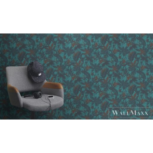 Rasch Kalahari 2023 704143 türkiz Grafikus levél mintás tapéta