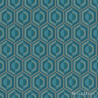   Rasch Sofia 710144 arany, kék Tér-hatású 3D-mintás Retro vlies tapéta