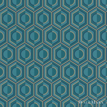 Rasch Sofia 710144 arany, kék Tér-hatású 3D-mintás Retro vlies tapéta