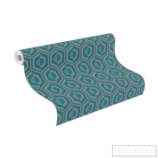 Rasch Sofia 710144 arany, kék Tér-hatású 3D-mintás Retro vlies tapéta