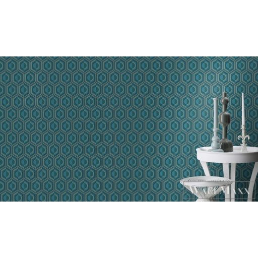 Rasch Sofia 710144 arany, kék Tér-hatású 3D-mintás Retro vlies tapéta