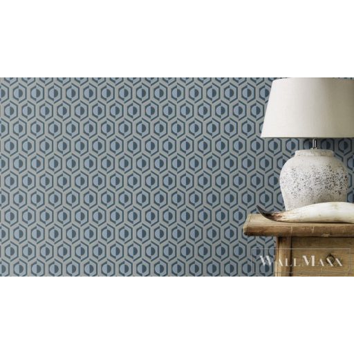 Rasch Sofia 710151 kék, szürke Tér-hatású 3D-mintás Retro vlies tapéta