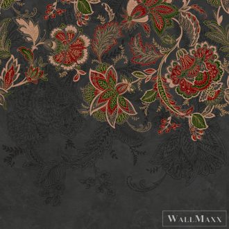   Rasch Sofia 711981 Grafikus grafit,piros virág mintás digitális panel