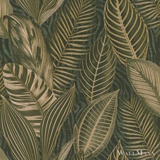   RASCH African Queen III 751826 zöld levél mintás Elegáns tapéta