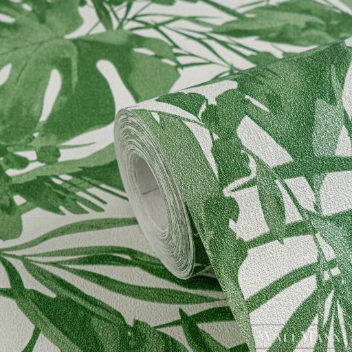 AS CREATION COSMOLiving 79063-4 zöld-fényes leveles klasszikus tapéta