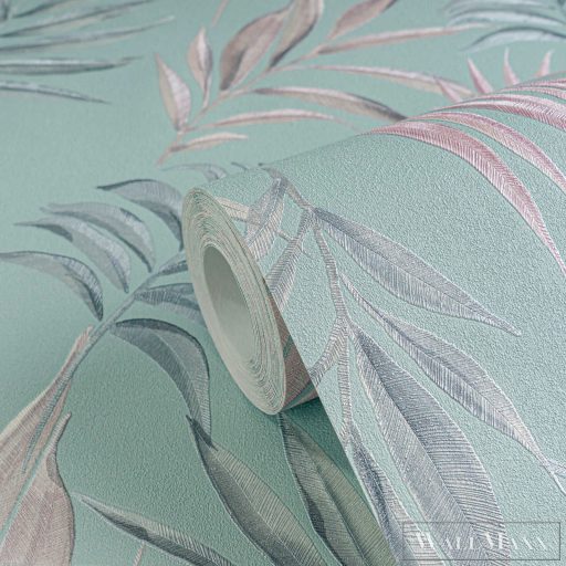 AS CREATION COSMOLiving 79108-2 zöld-fényes leveles klasszikus tapéta