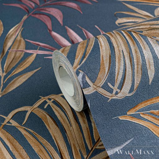 AS CREATION COSMOLiving 79108-5 bézs-kék leveles klasszikus tapéta