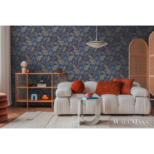 AS CREATION COSMOLiving 79108-5 bézs-kék leveles klasszikus tapéta