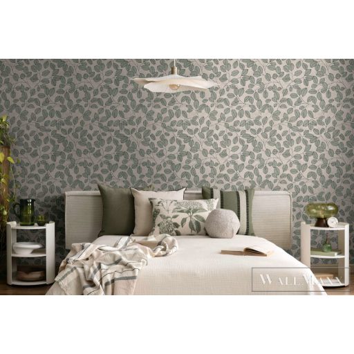 AS CREATION Nordic Feeling 79148-1 zöld leveles klasszikus tapéta