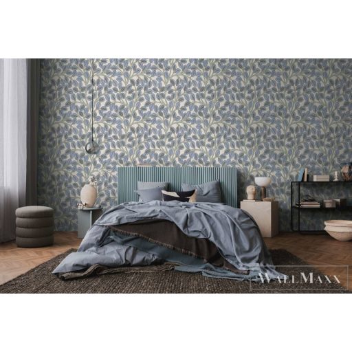 AS CREATION Nordic Feeling 79150-1 kék leveles klasszikus tapéta