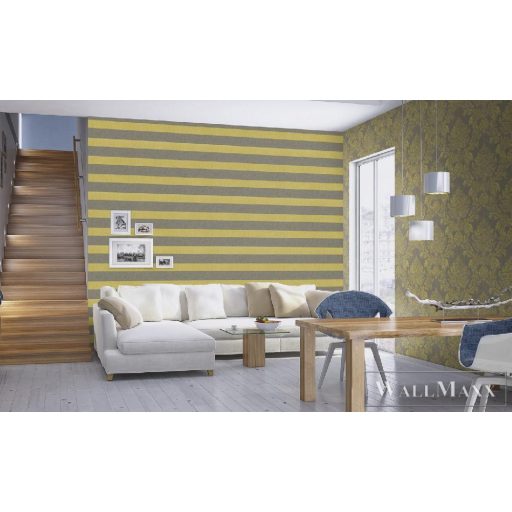 802757 csíkos tapéta aranysárga/szürke