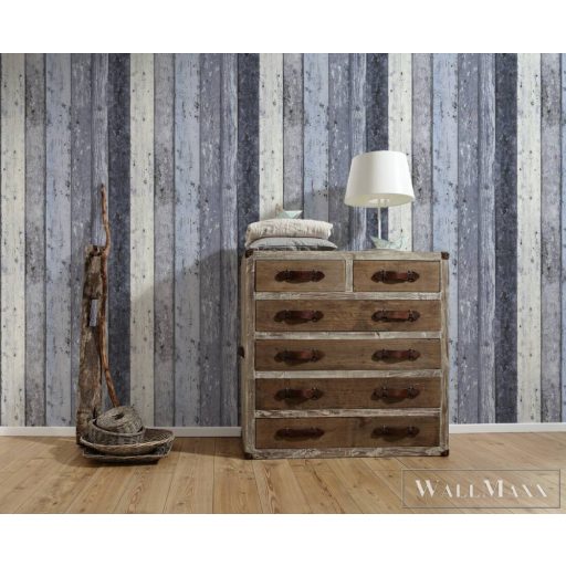 AS CREATION Elements 85506-0 kék deszka térhatású tapéta