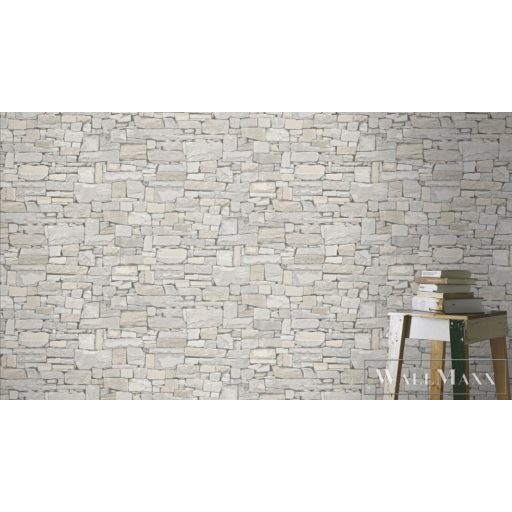 Rasch Bricks & Wood II 859126 bézs, törtfehér Kő-mintás Elegáns vlies tapéta
