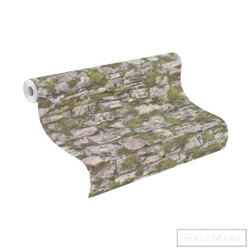 Rasch Bricks & Wood II 863208 Téglamintás zöld moha mintás tapéta