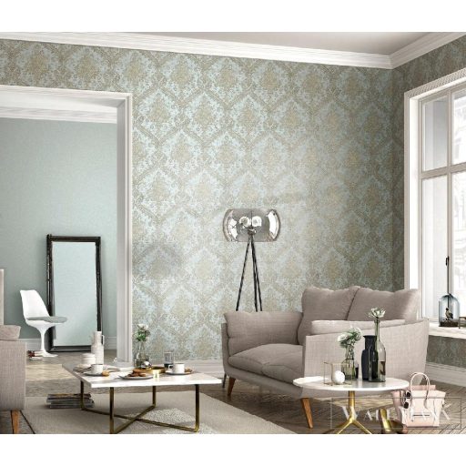 964721 kékes háttér, arany színű minta