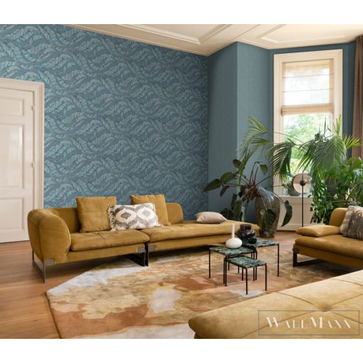 RASCH Ascona 979077 kék levél mintás szofisztikált XXL tapéta