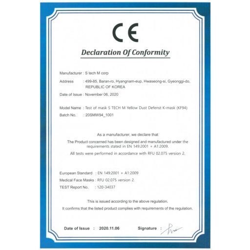 KF94 MASZK - ( FFP2) CE ÉS FDA MINŐSÍTÉS