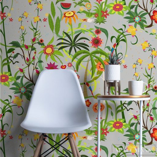 ICH La Tapicera WA192062 ezüst virág mintás grafikai poszter