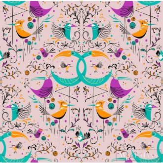   ICH La Tapicera WP182082 rózsaszín vagány madár mintás grafikai tapéta