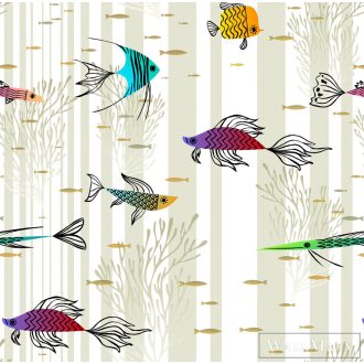  ICH La Tapicera WP182091 fehér csíkos halas grafikai tapéta
