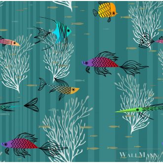 ICH La Tapicera WP182093 kék csíkos halas grafikai tapéta