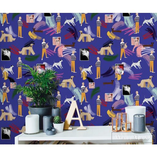 ICH La Tapicera WP191012 sötétkék picasso mintás grafikai tapéta