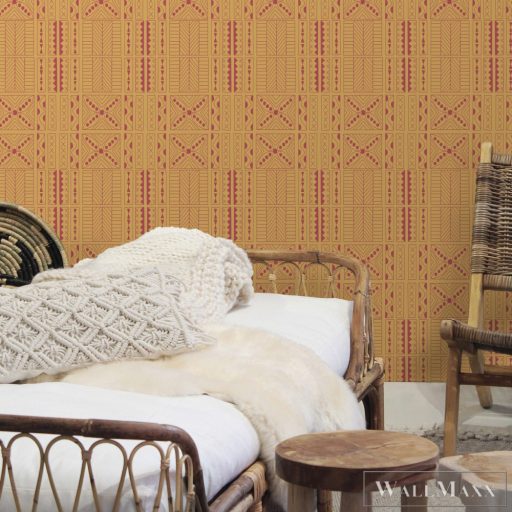 ICH La Tapicera WP191022 sárga mahori mintás grafikai tapéta