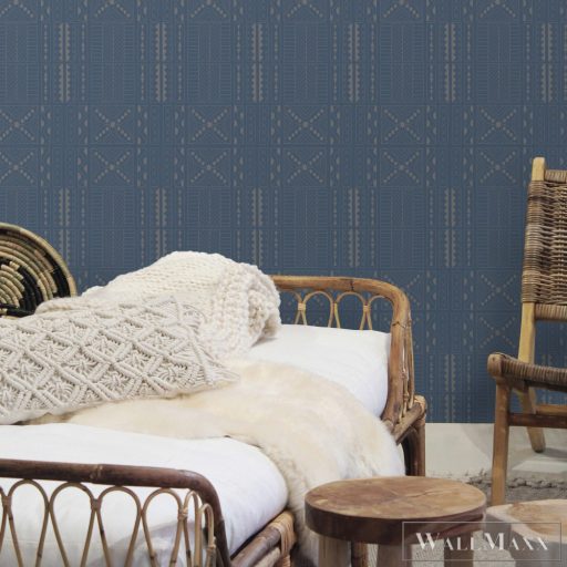 ICH La Tapicera WP191023 kék mahori mintás grafikai tapéta