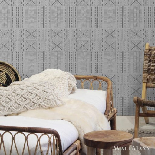 ICH La Tapicera WP191024 ezüst mahori mintás grafikai tapéta