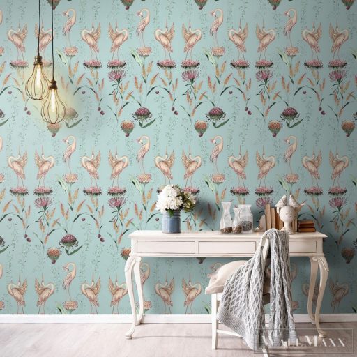 ICH La Tapicera WP191061 világoskék gólya mintás grafikai tapéta