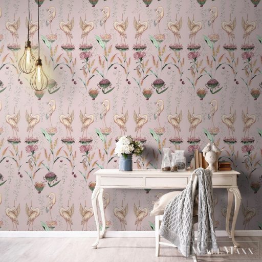 ICH La Tapicera WP191062 rózsaszín gólya mintás grafikai tapéta