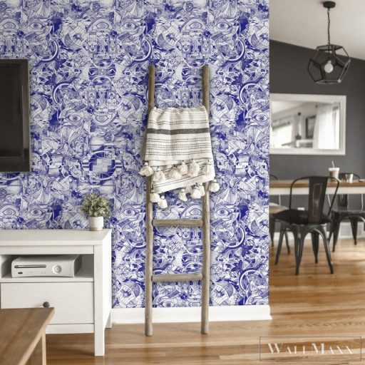 ICH La Tapicera WP191111 kék steampunk mintás grafikai tapéta