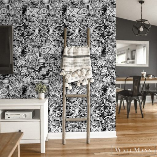 ICH La Tapicera WP191112 fekete steampunk mintás grafikai tapéta