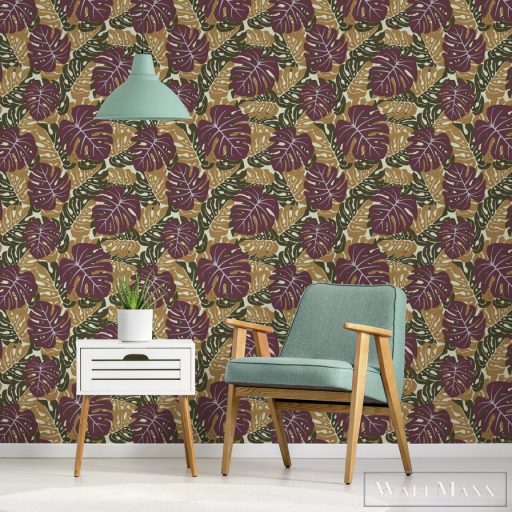 ICH La Tapicera WP192113 bordó filodendron mintás grafikai tapéta